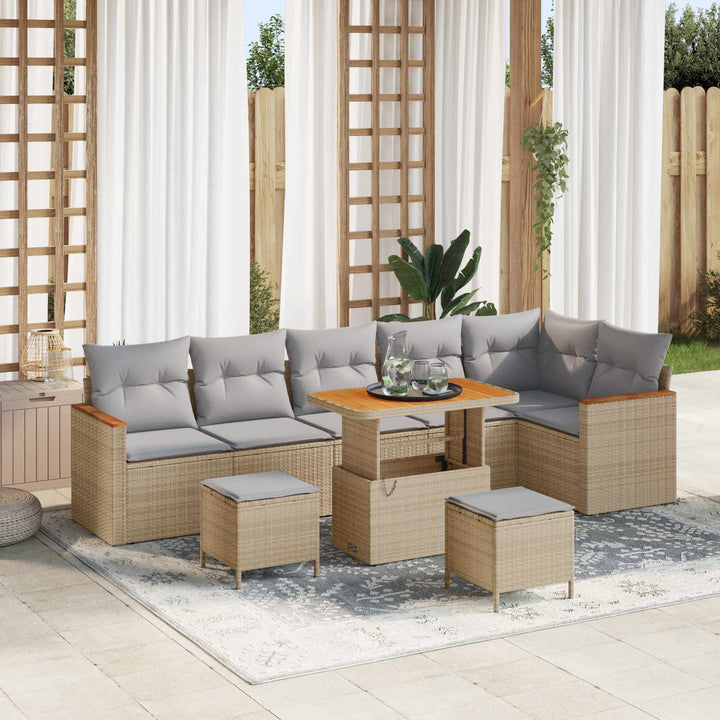 Havesofa Sæt 9 pcs Beige polyrattan