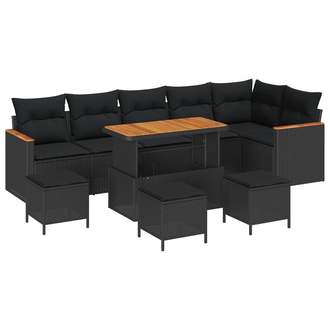 Havesofa Sæt 10 pcs Sort polyrattan