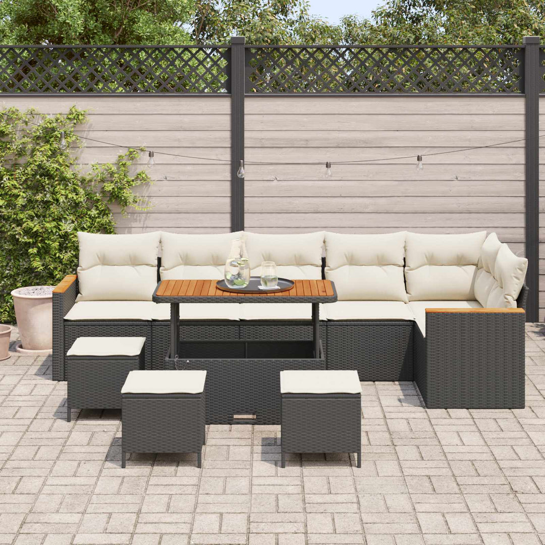 Havesofa Sæt 10 pcs Sort polyrattan