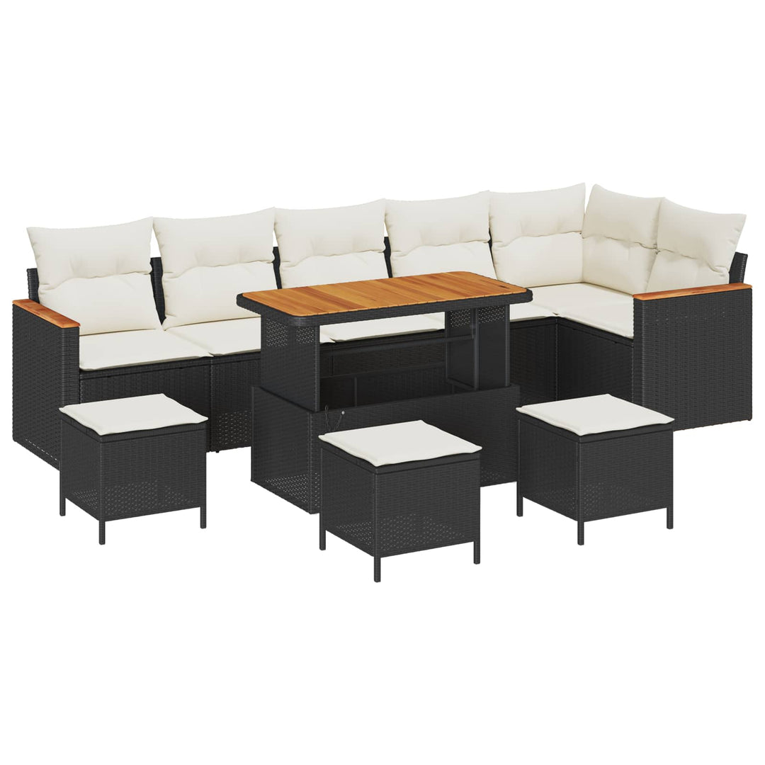 Havesofa Sæt 10 pcs Sort polyrattan