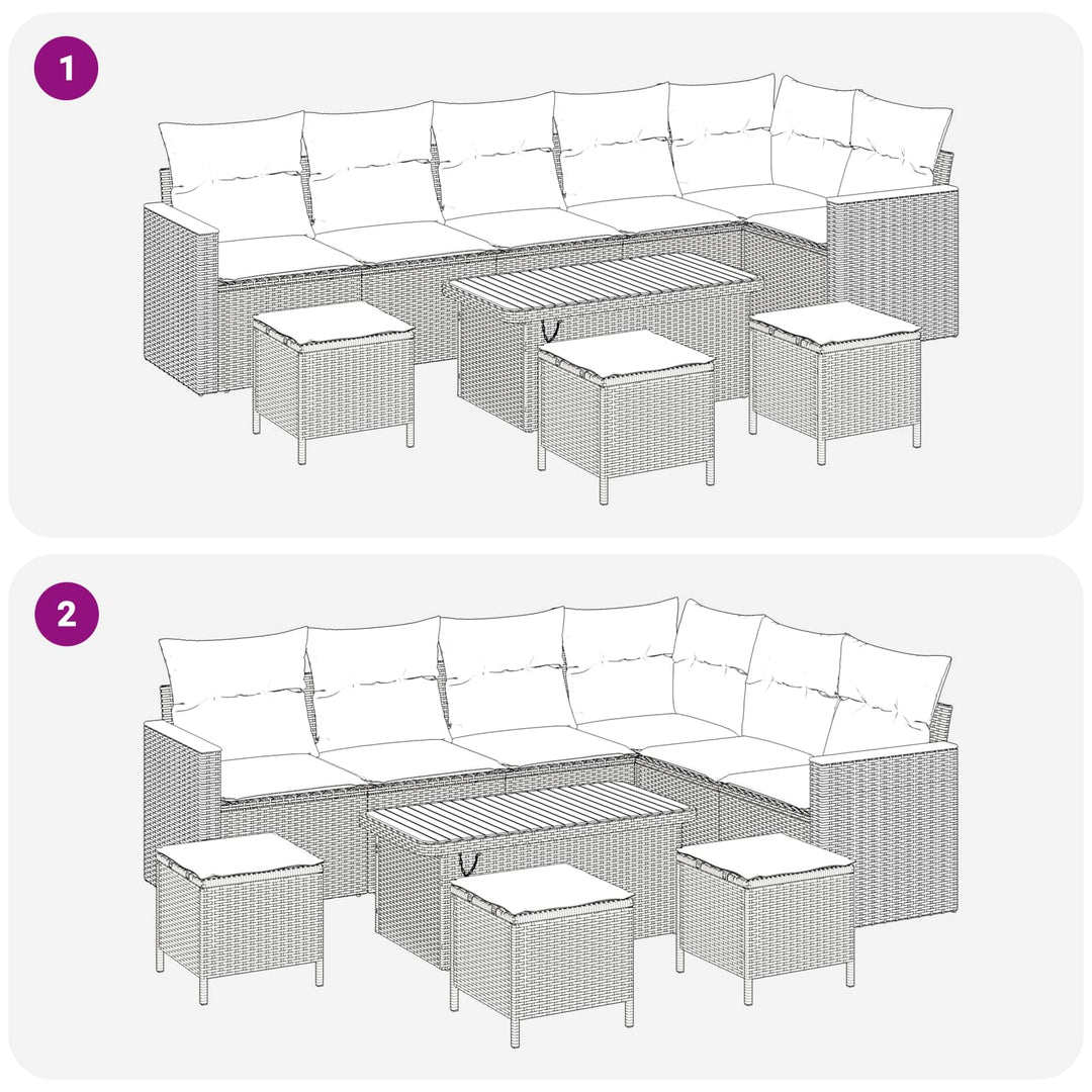 Havesofa Sæt 10 pcs Sort polyrattan