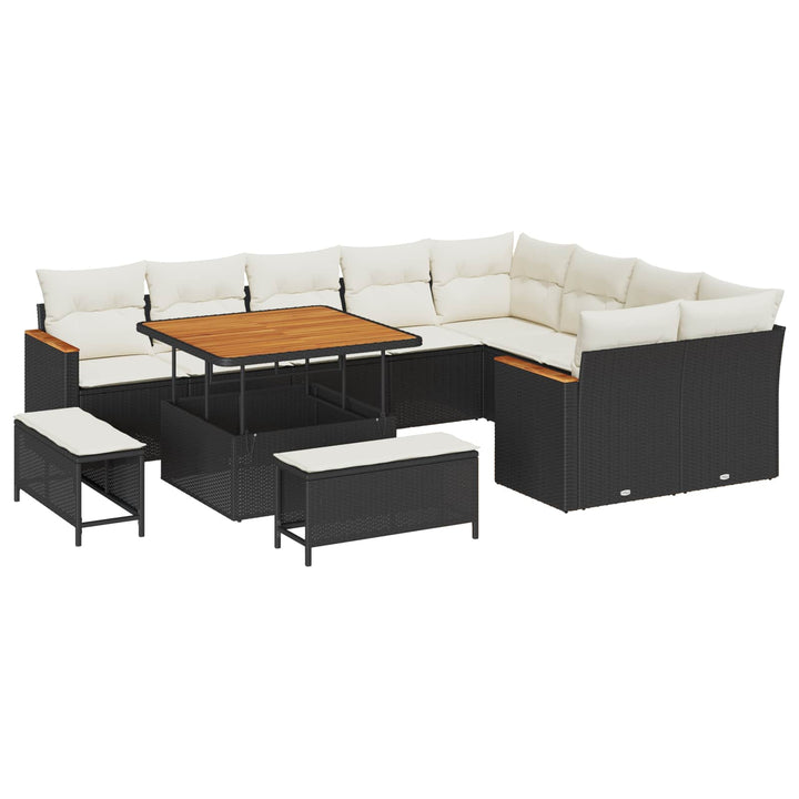 Havesofa Sæt 12 pcs Sort polyrattan
