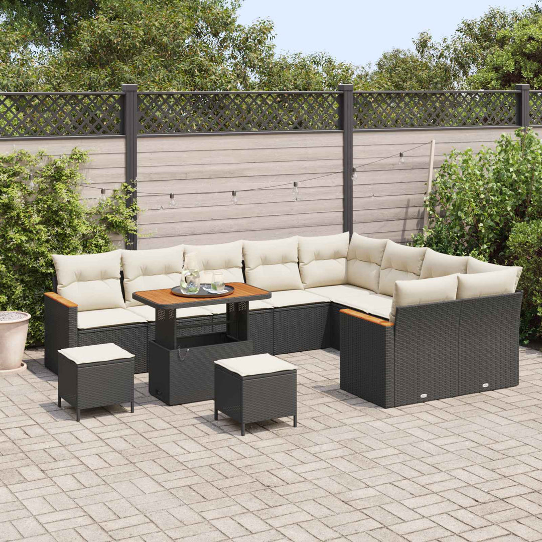 Havesofa Sæt 12 pcs Sort polyrattan