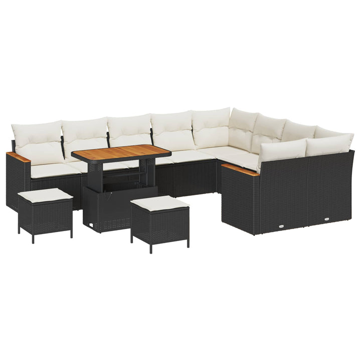 Havesofa Sæt 12 pcs Sort polyrattan
