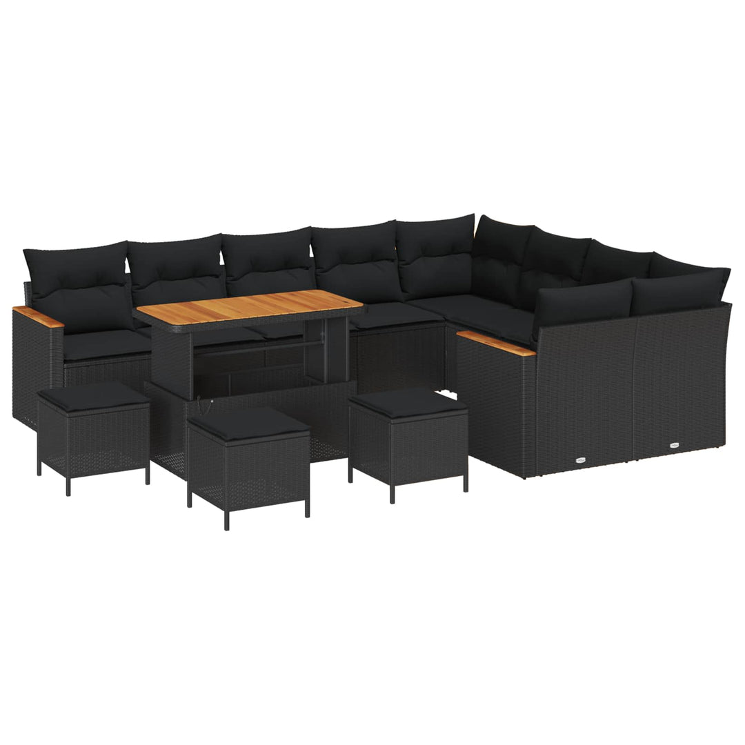 Havesofa Sæt 13 pcs Sort polyrattan
