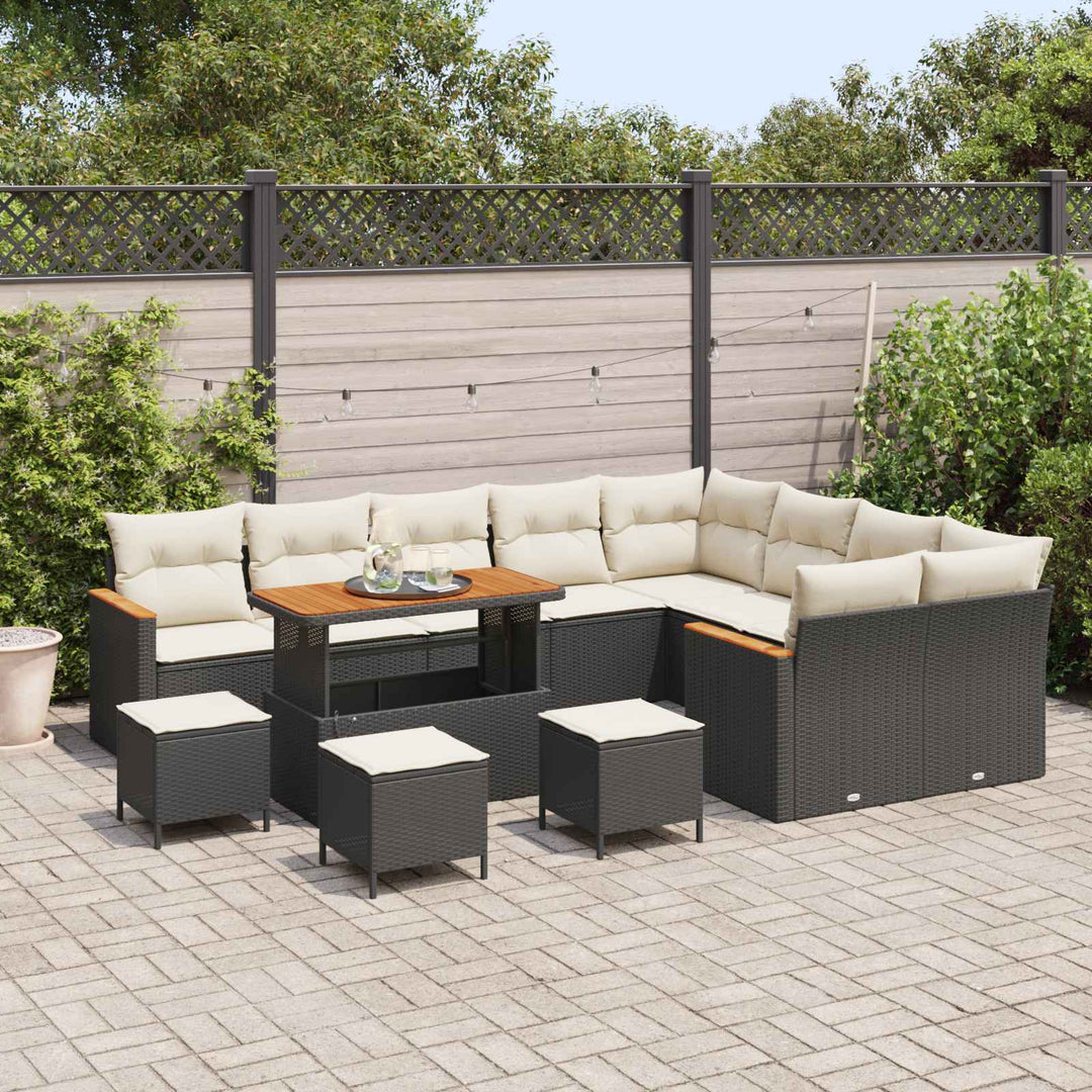 Havesofa Sæt 13 pcs Sort polyrattan