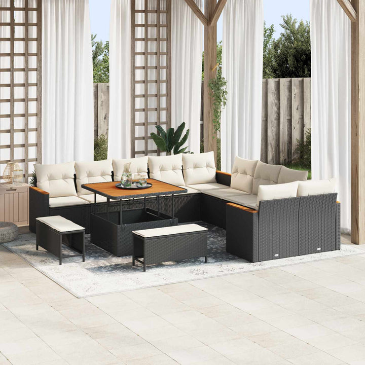 Havesofa Sæt 13 pcs Sort polyrattan