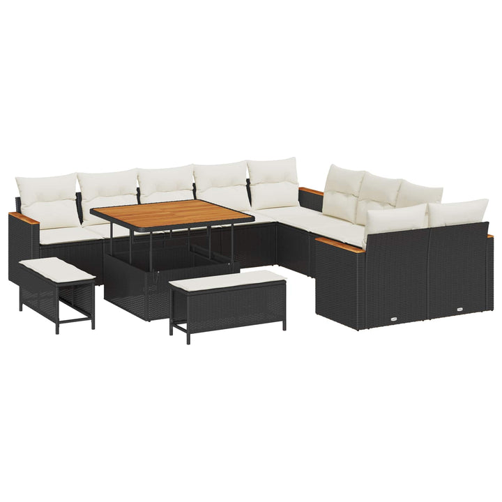 Havesofa Sæt 13 pcs Sort polyrattan