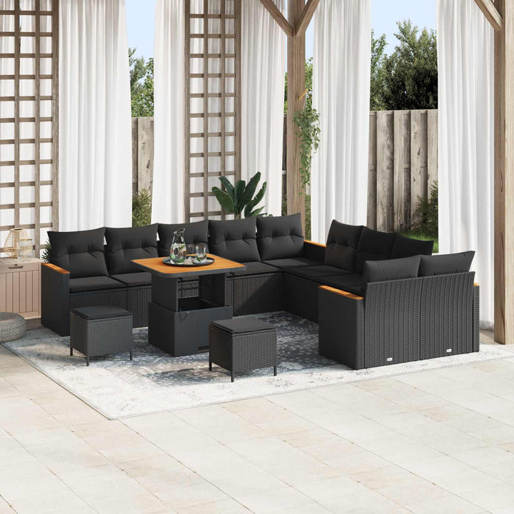 Havesofa Sæt 13 pcs Sort polyrattan