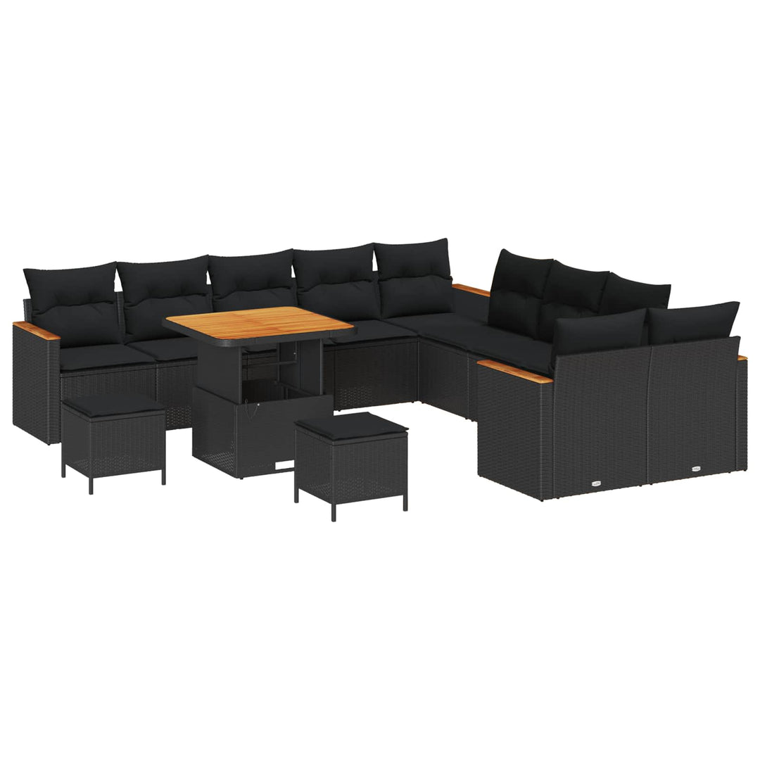 Havesofa Sæt 13 pcs Sort polyrattan