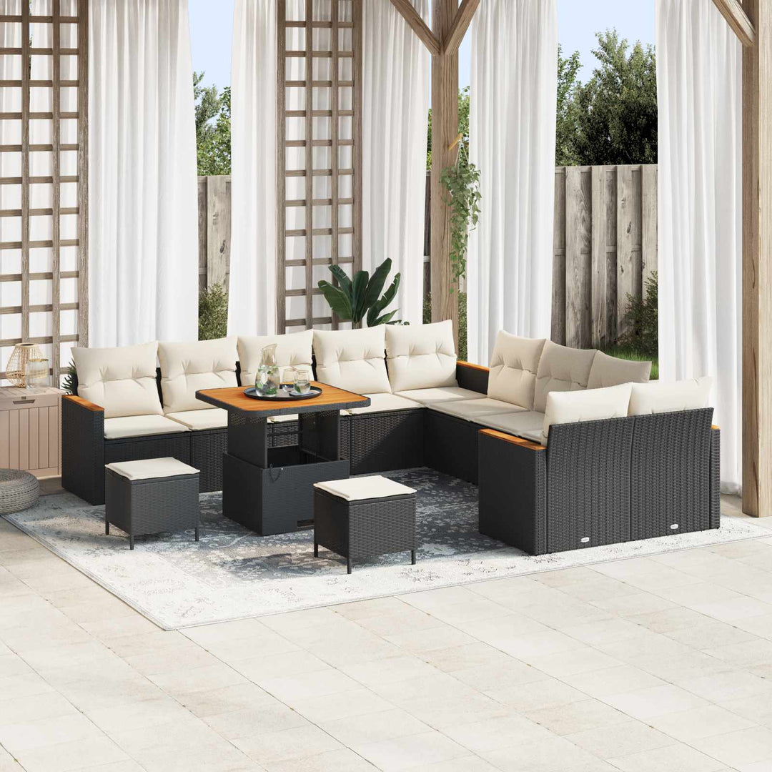 Havesofa Sæt 13 stk. Sort polyrattan