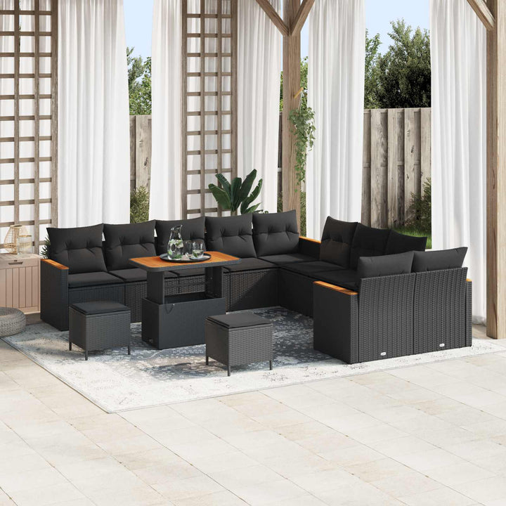 Havesofa Sæt 13 pcs Sort polyrattan