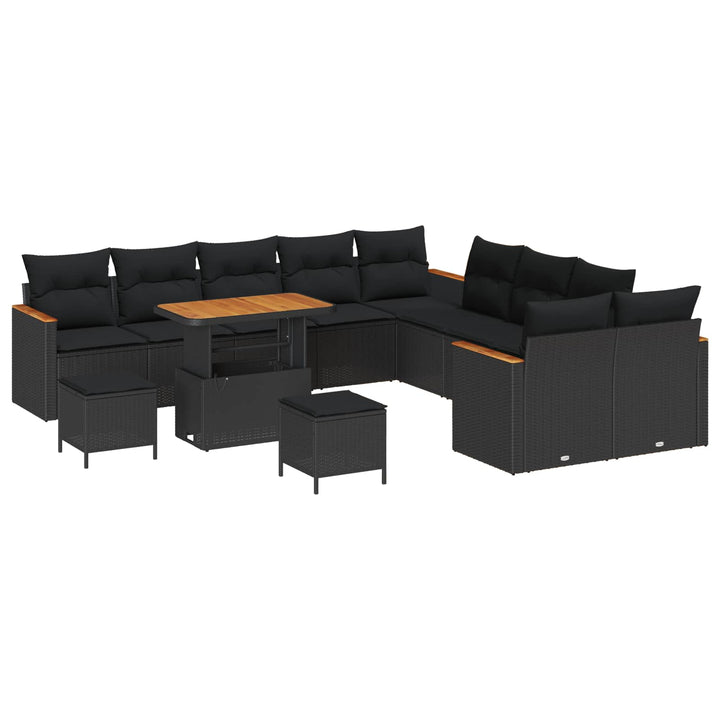 Havesofa Sæt 13 pcs Sort polyrattan