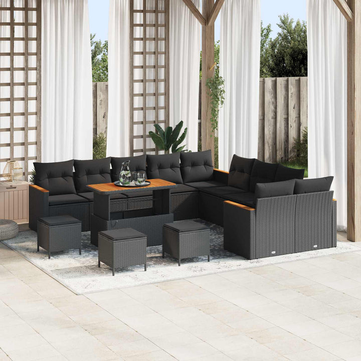 Havesofa Sæt 14 pcs Sort polyrattan