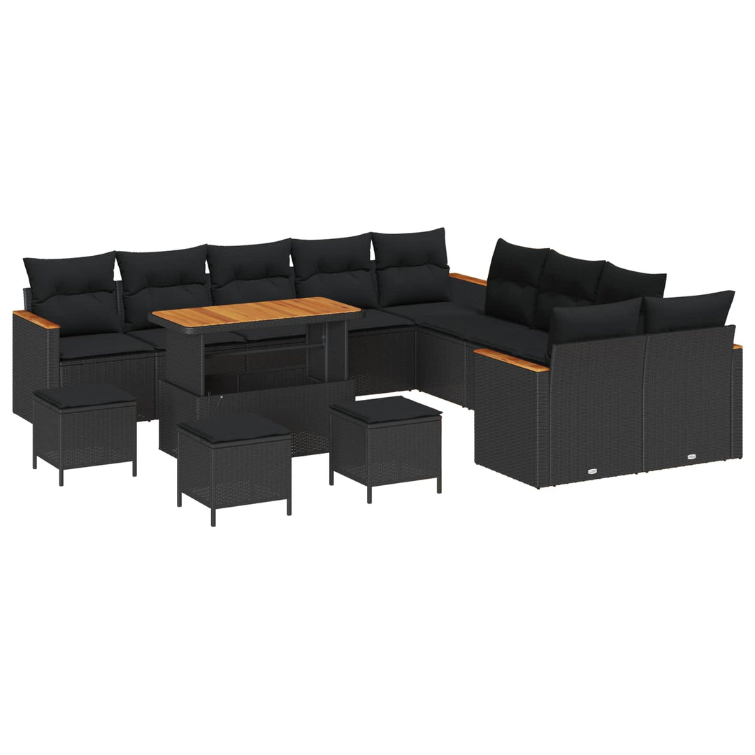 Havesofa Sæt 14 pcs Sort polyrattan