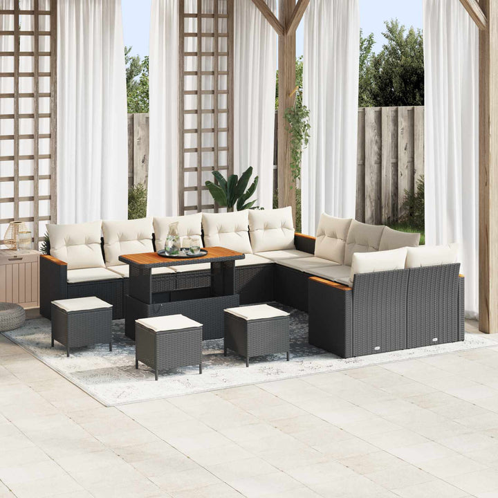 Havesofa Sæt 14 pcs Sort polyrattan