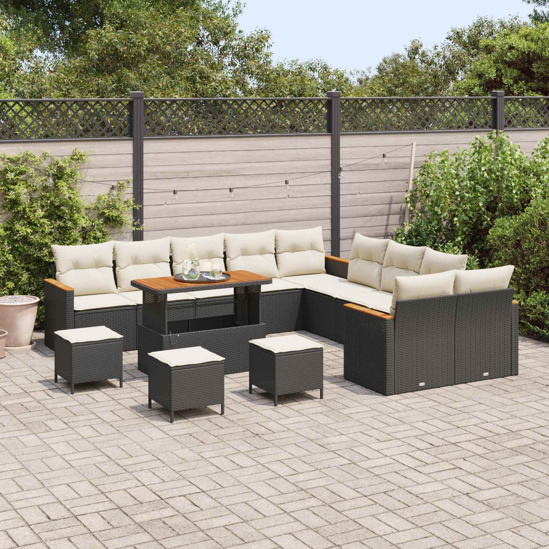 Havesofa Sæt 14 pcs Sort polyrattan
