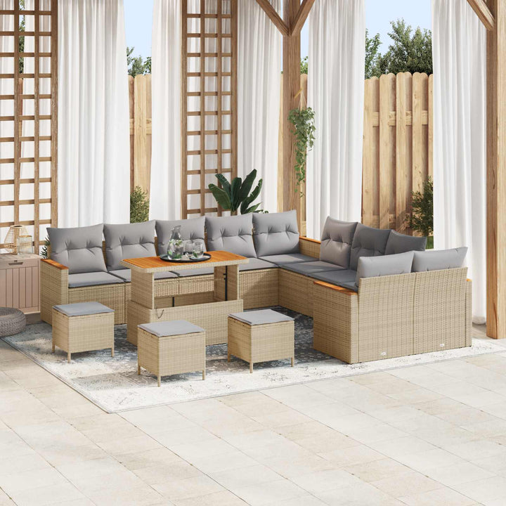 Havesofa Sæt 14 pcs Beige polyrattan