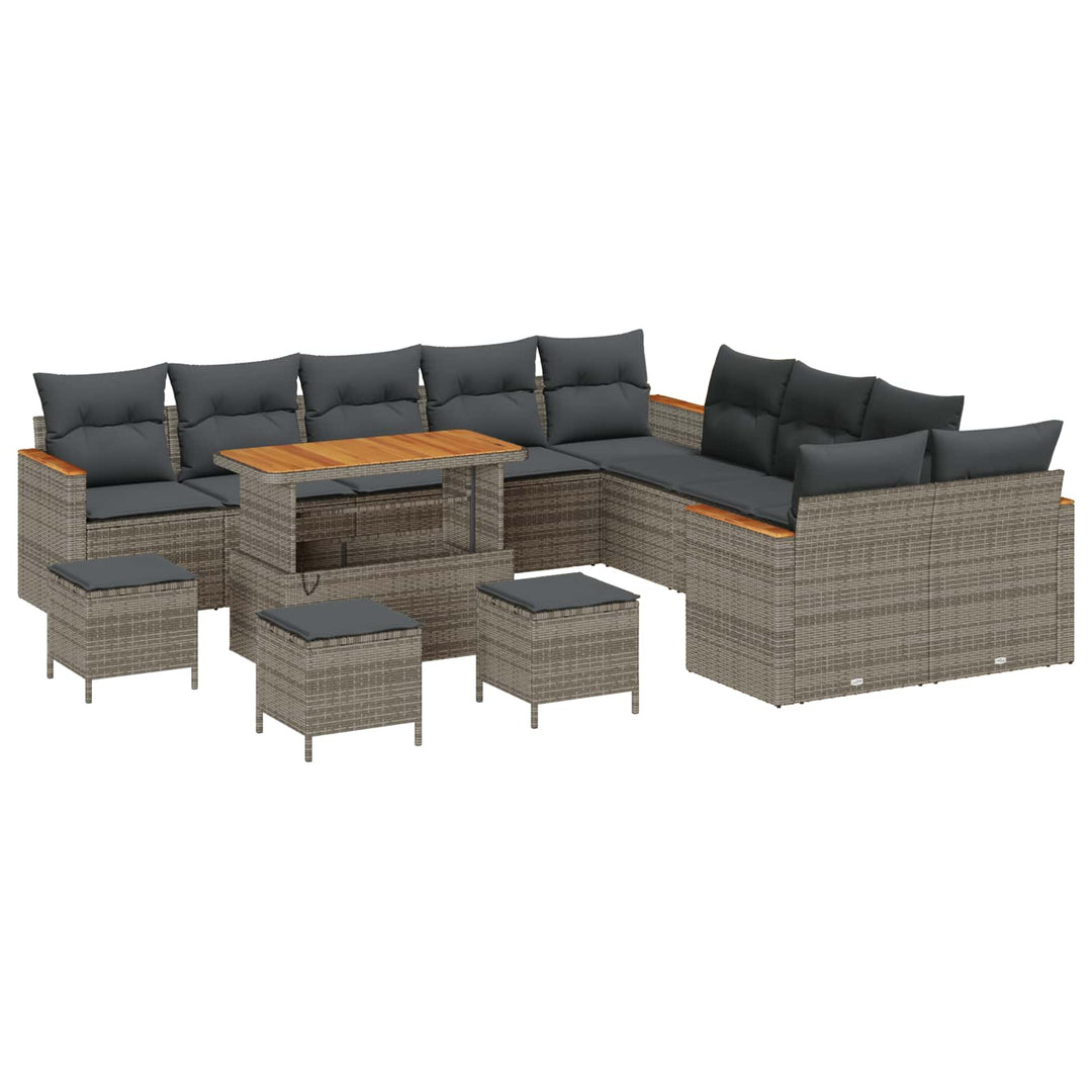 Havesofa Sæt 14 pcs Grå polyrattan