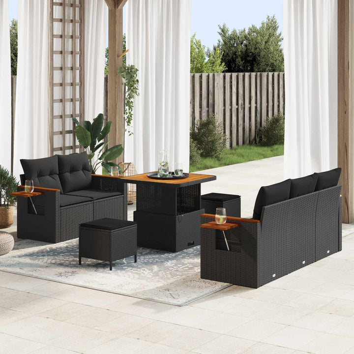 Havesofa Sæt 8 pcs Sort polyrattan
