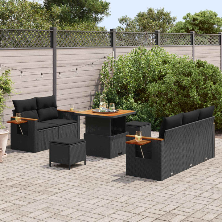 Havesofa Sæt 8 pcs Sort polyrattan
