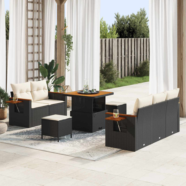 Havesofa Sæt 8 pcs Sort polyrattan