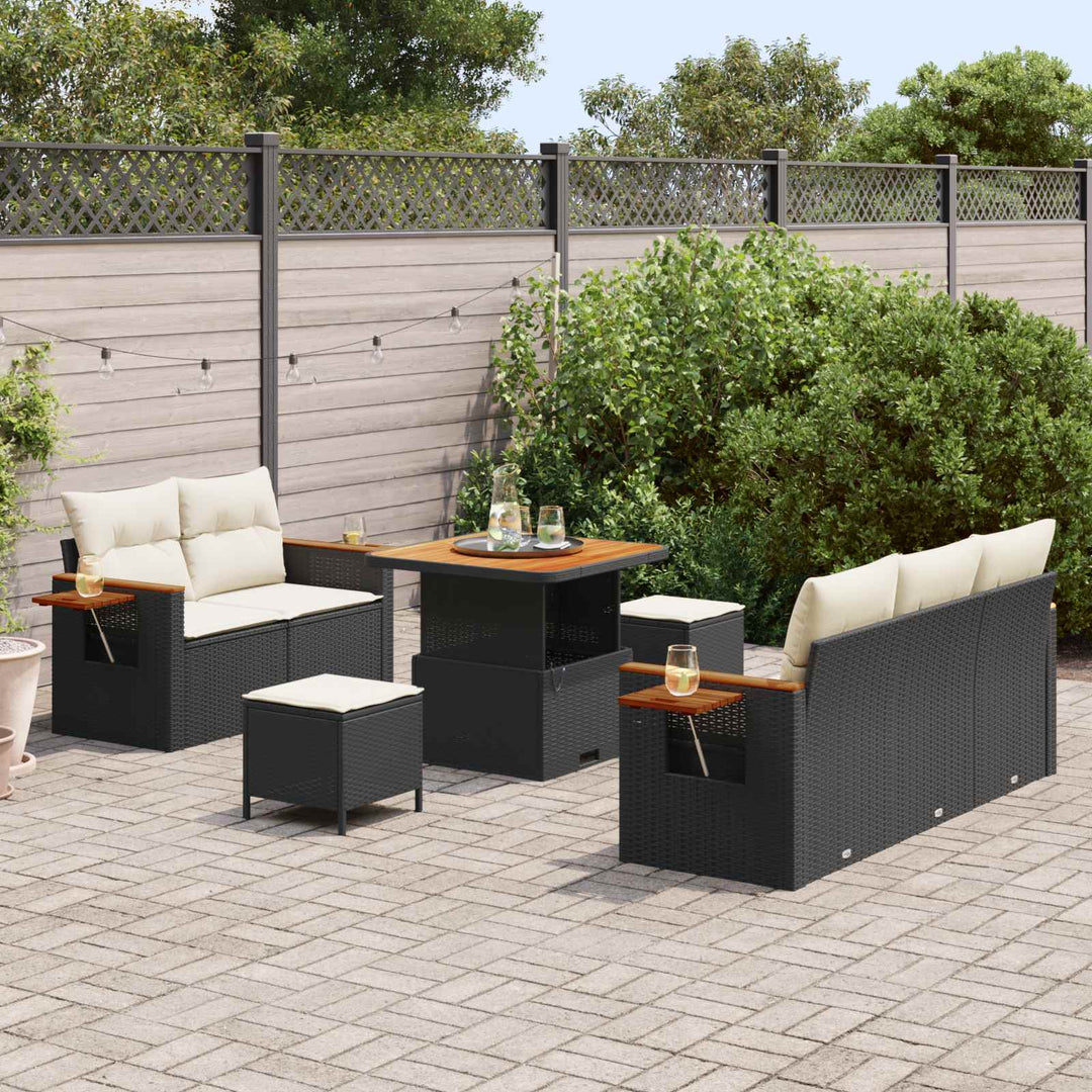 Havesofa Sæt 8 pcs Sort polyrattan