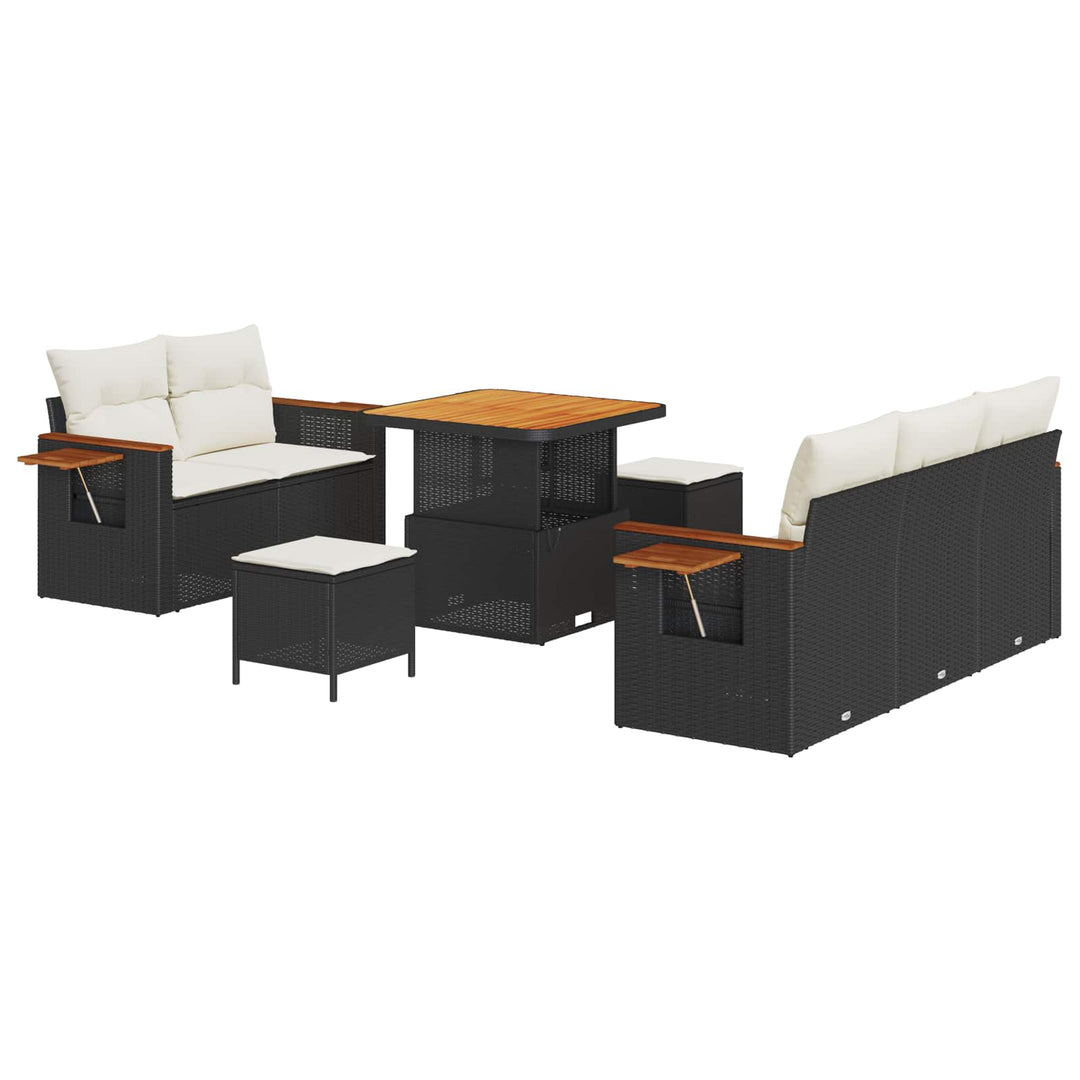 Havesofa Sæt 8 pcs Sort polyrattan