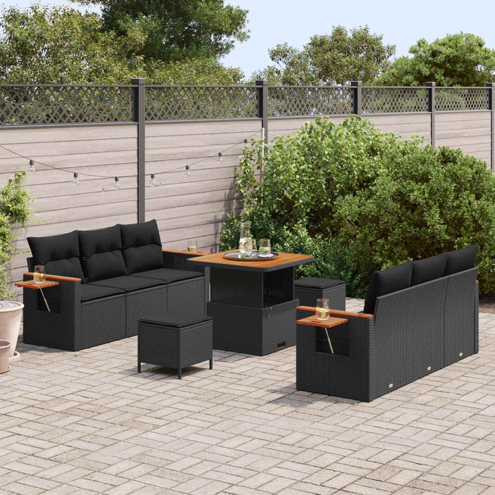 Havesofa Sæt 9 stk. Sort polyrattan