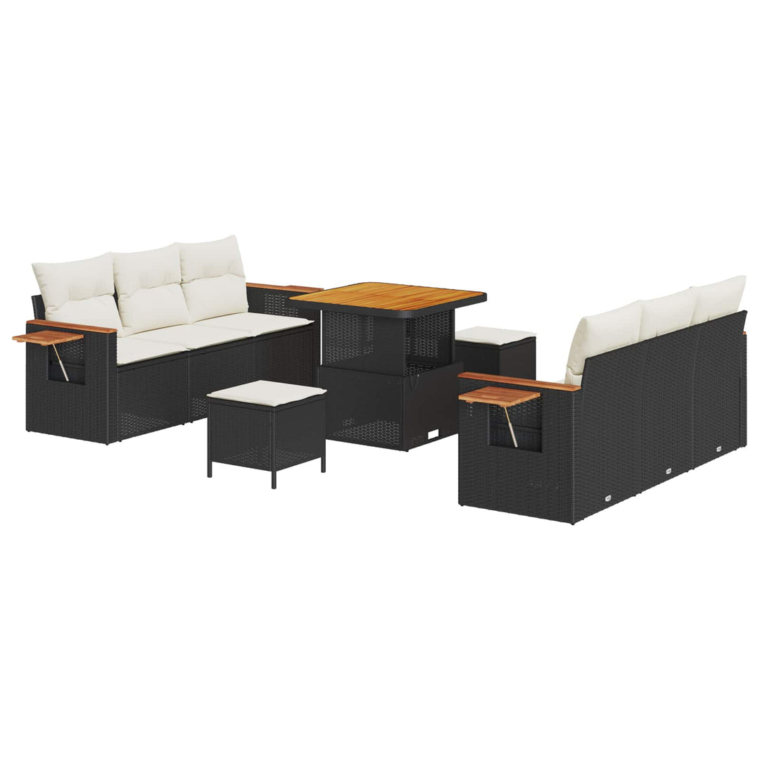 Havesofa Sæt 9 pcs Sort polyrattan