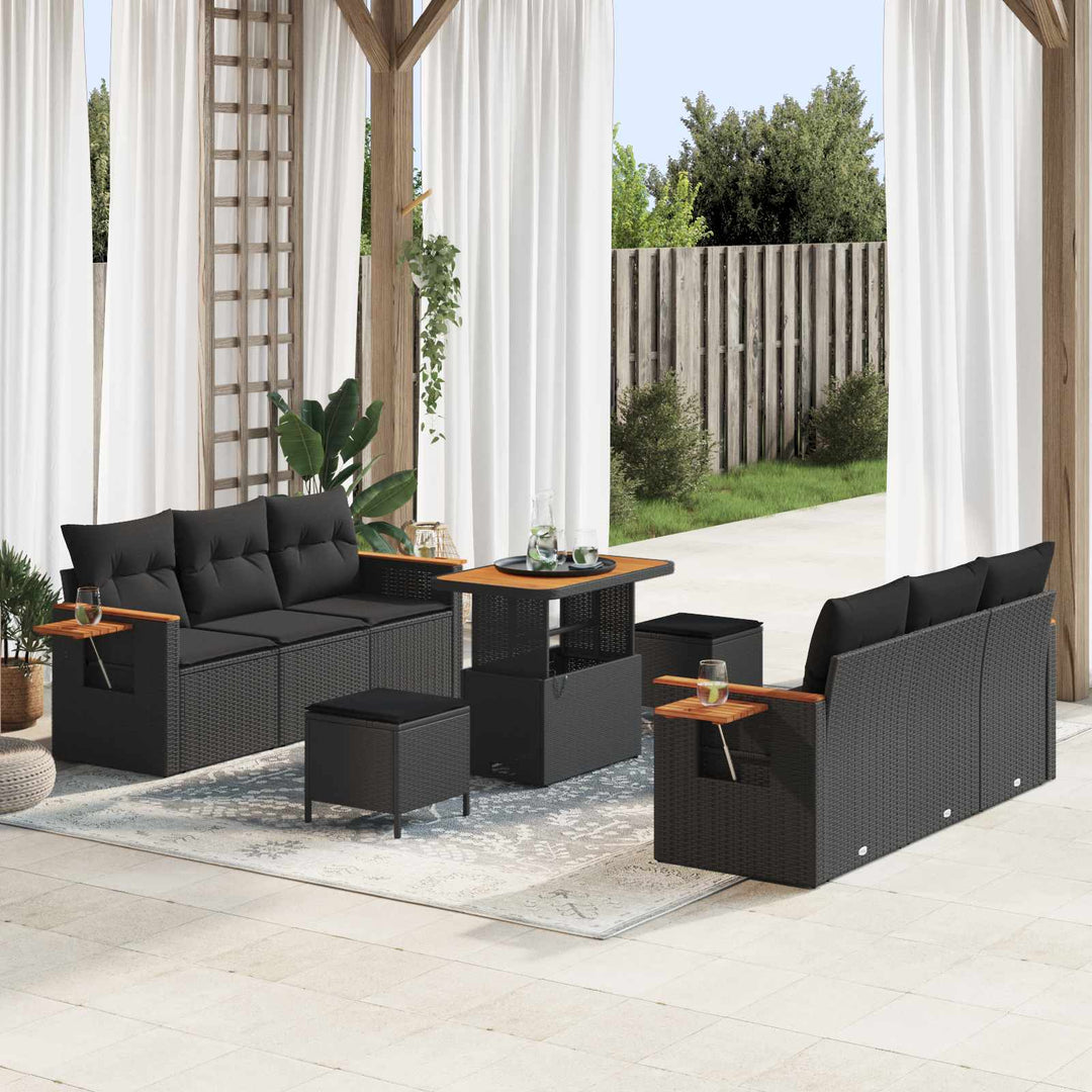 Havesofa Sæt 9 pcs Sort polyrattan