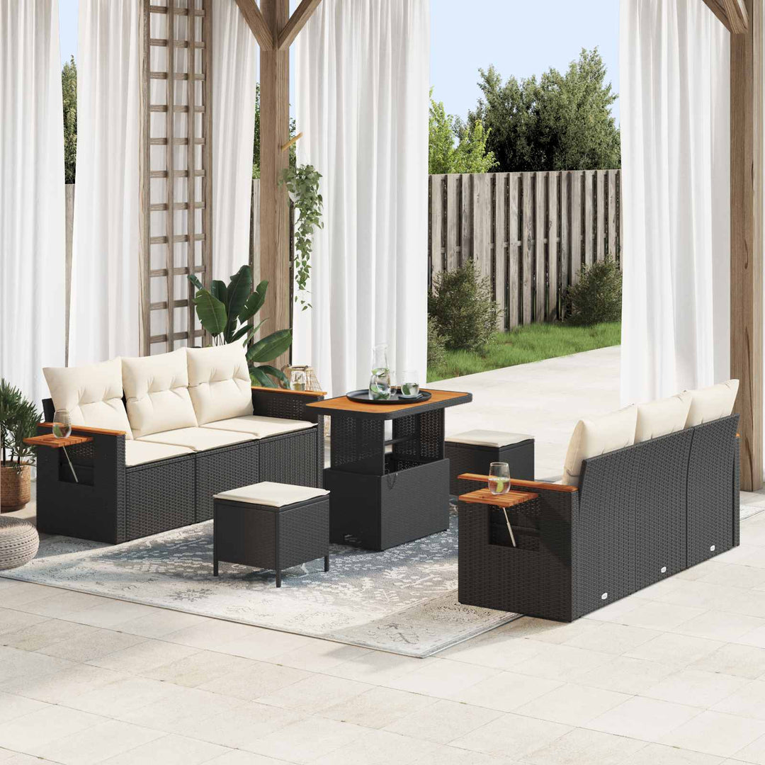 Havesofa Sæt 9 stk. Sort polyrattan