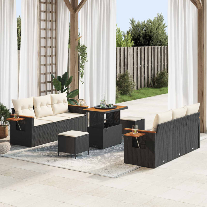 Havesofa Sæt 9 pcs Sort polyrattan