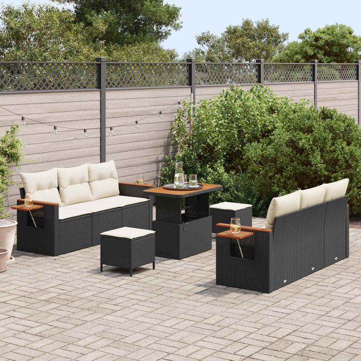Havesofa Sæt 9 pcs Sort polyrattan