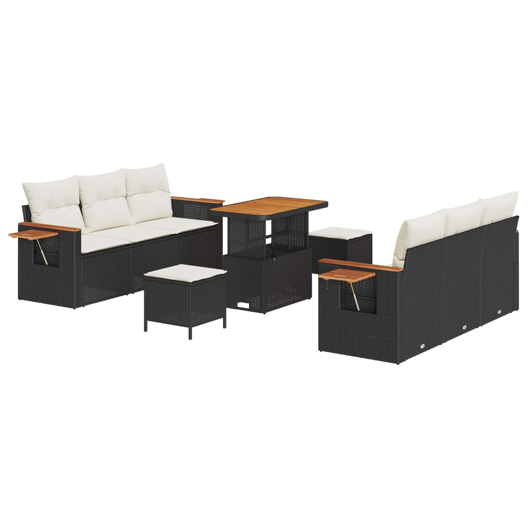 Havesofa Sæt 9 pcs Sort polyrattan