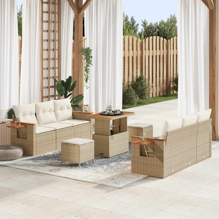 Havesofa Sæt 9 pcs Beige polyrattan
