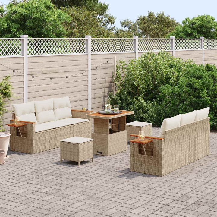 Havesofa Sæt 9 pcs Beige polyrattan