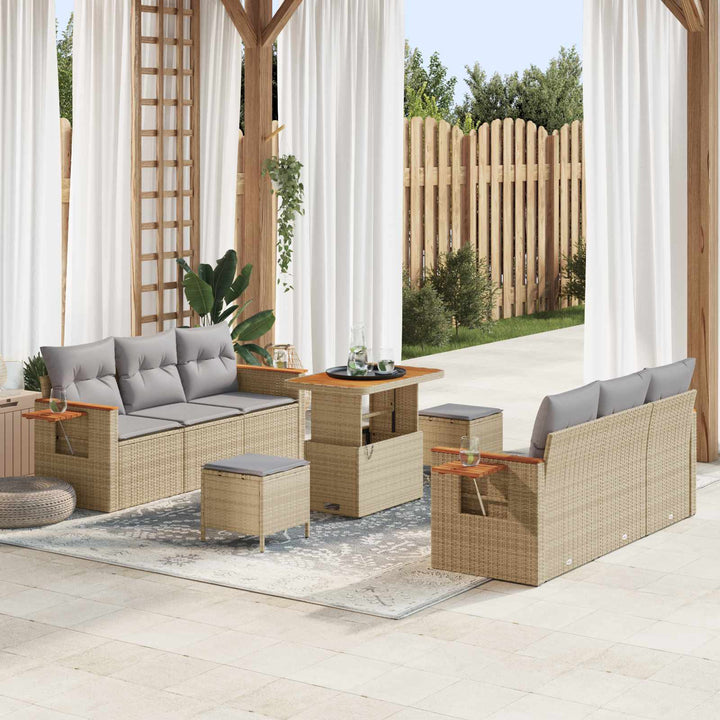 Havesofa Sæt 9 pcs Beige polyrattan