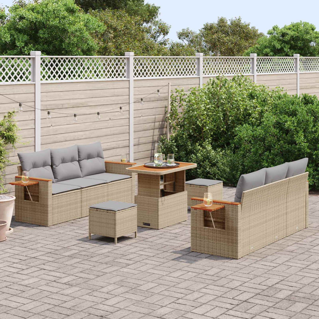 Havesofa Sæt 9 pcs Beige polyrattan