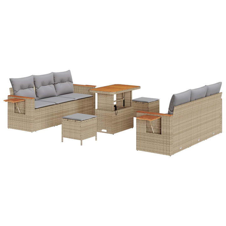 Havesofa Sæt 9 pcs Beige polyrattan