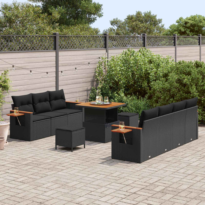 Havesofa Sæt 10 pcs Sort polyrattan