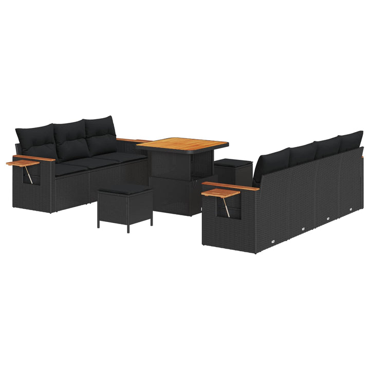 Havesofa Sæt 10 pcs Sort polyrattan