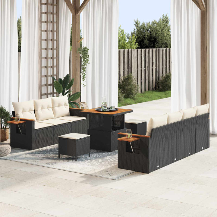 Havesofa Sæt 10 pcs Sort polyrattan