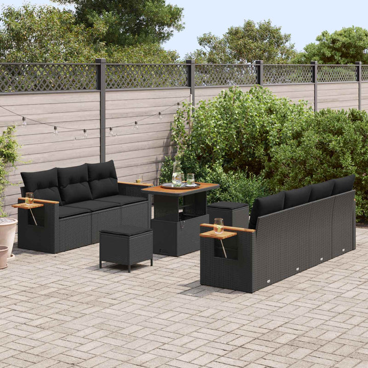 Havesofa Sæt 10 pcs Sort polyrattan