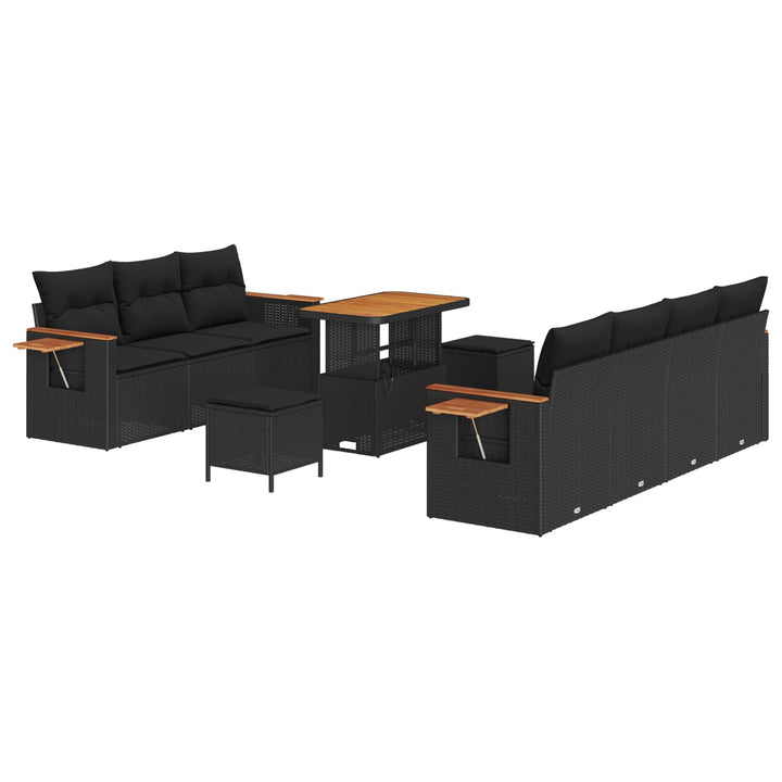 Havesofa Sæt 10 pcs Sort polyrattan