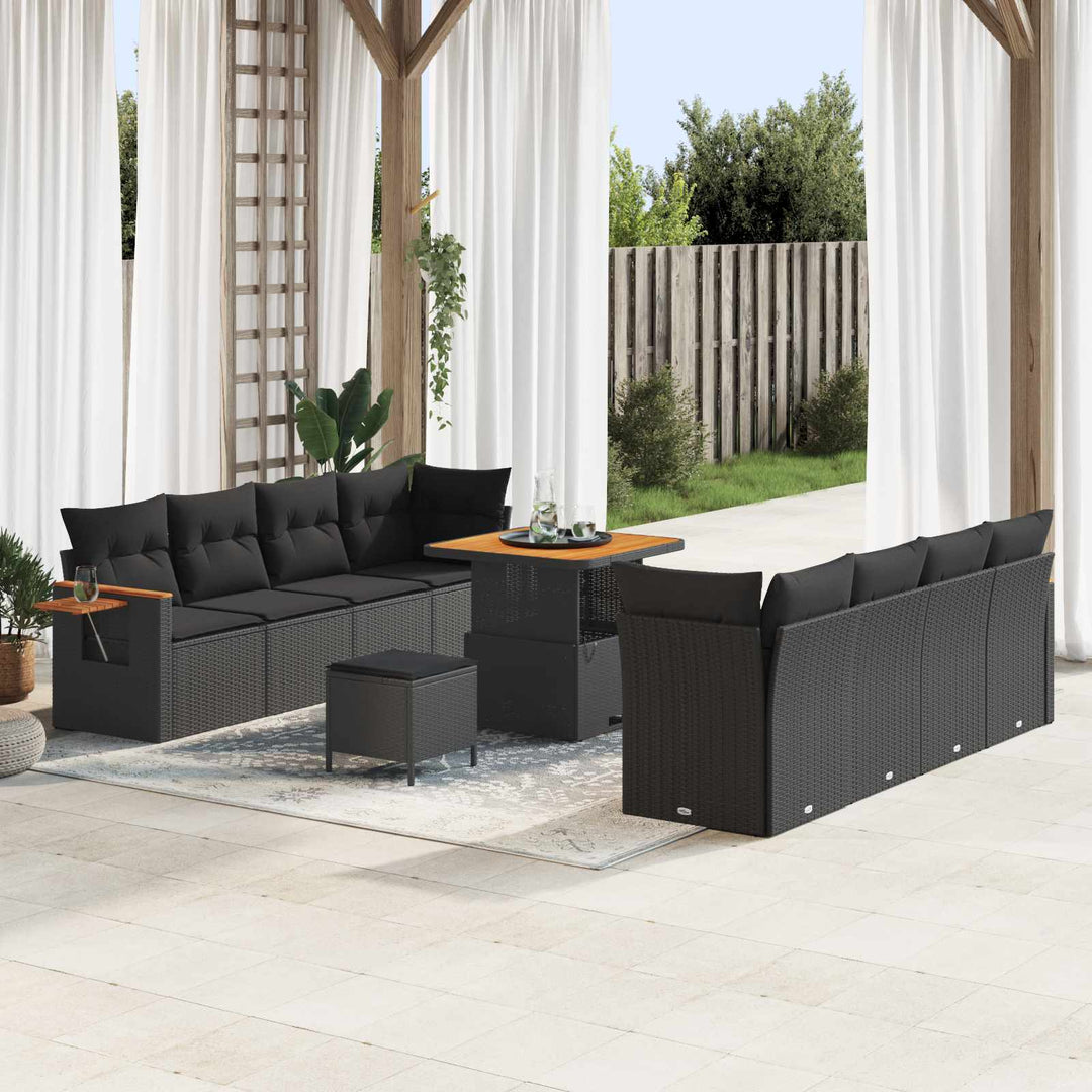 Havesofa Sæt 11 pcs Sort polyrattan
