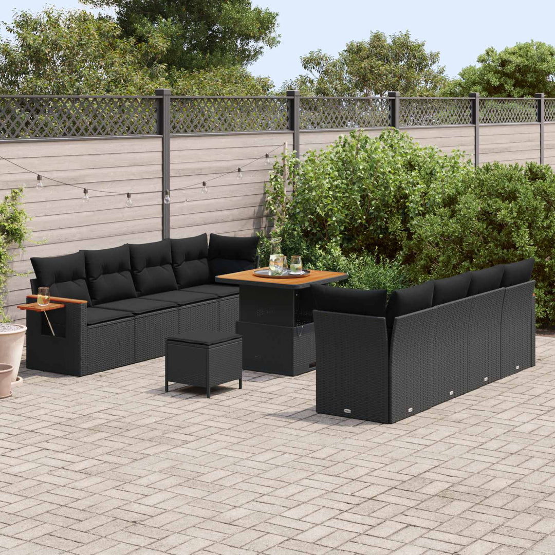 Havesofa Sæt 11 pcs Sort polyrattan