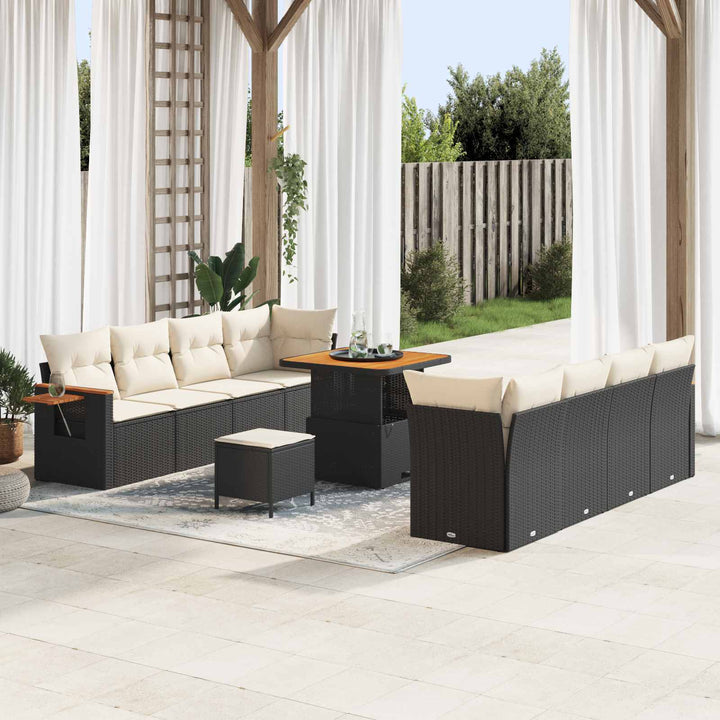 Havesofa Sæt 11 pcs Sort polyrattan