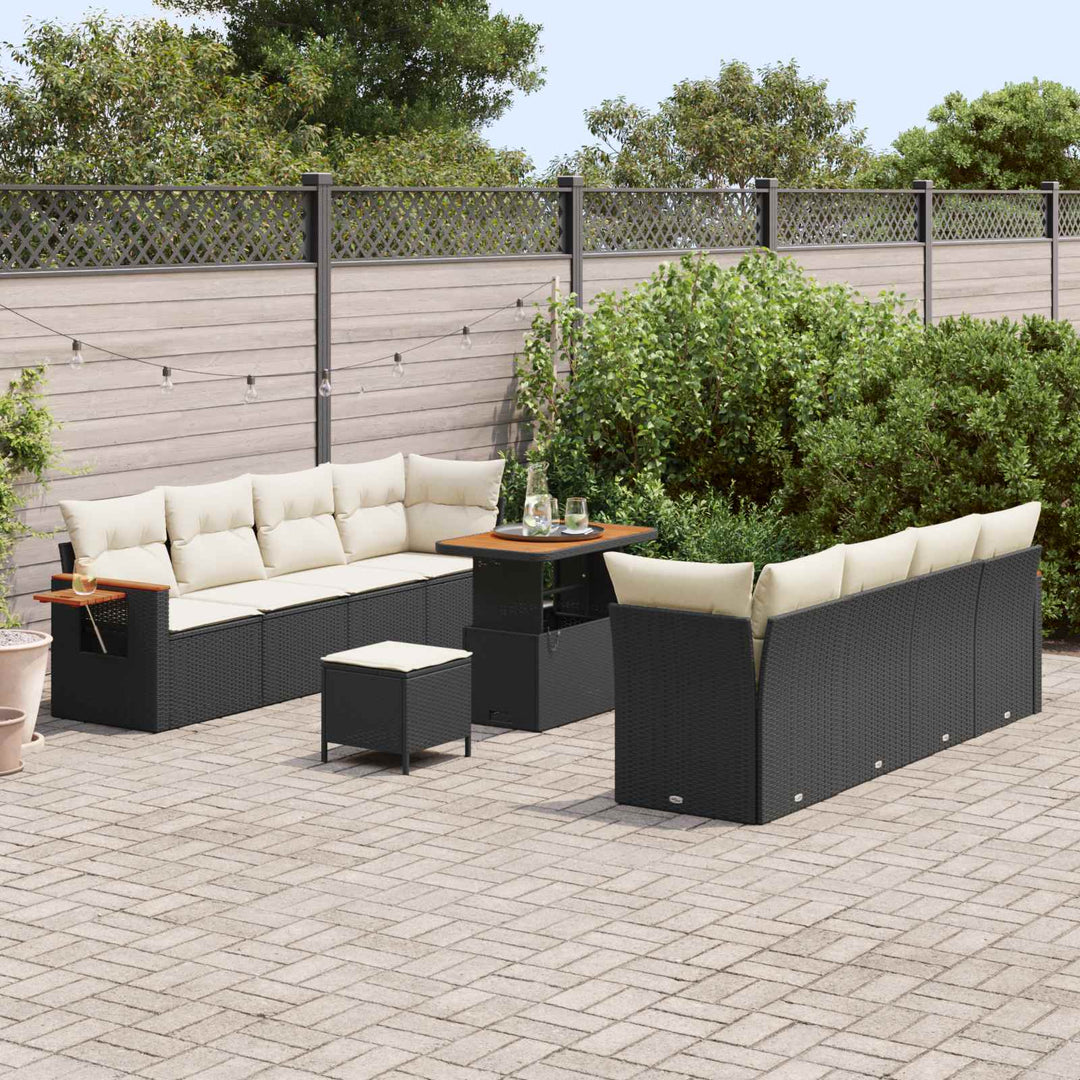 Havesofa Sæt 11 pcs Sort polyrattan