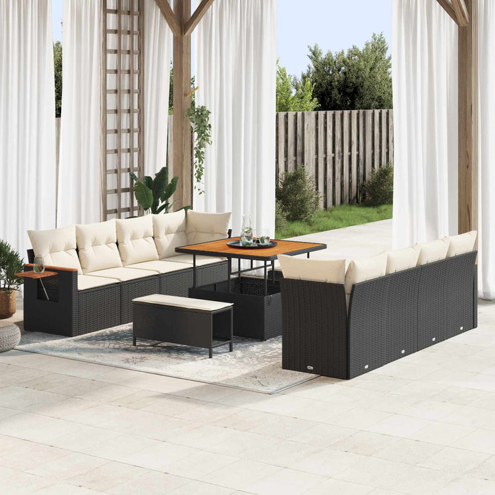 Havesofa Sæt 11 pcs Sort polyrattan
